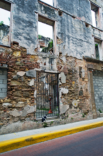 Walls of delapidated buildings in Casco Viejo area, Panama City