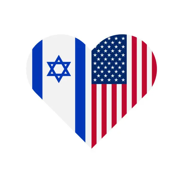 Vector illustration of unity concept. heart shape icon with israel and american flags. vector illustration isolated on white background