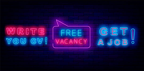 istock Free vacancy neon signs collection. Write your cv and get a job. Job searching design. Vector stock illustration 1737449938