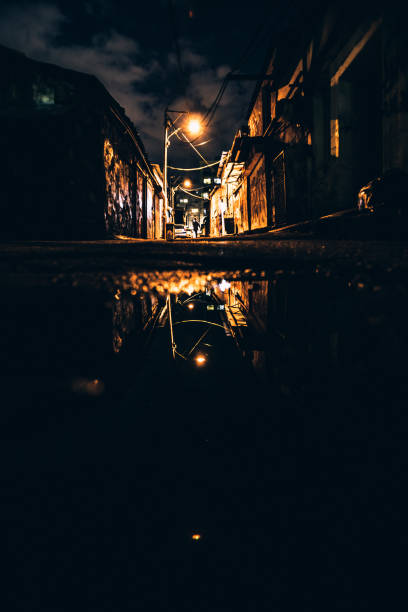 istock Dark alley reflected in puddle. Tel Aviv, Israel 1737452059