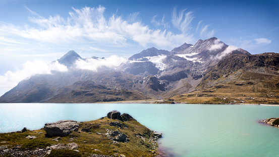 Holidays in Switzerland - Lake Bianco  in the Bernina Range of the Alps