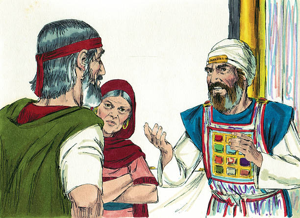 Moses Talks with High Priest The Israelites were living in captivity in Egypt. They were persecuted and abused. Pharaoh ordered that all Hebrew newborn boys be killed. Moses was born during this time. His mother hid him in a basket and Pharaoh’s daughter found him and raised him in the palace. God spoke to Moses through a burning bush and instructed him to lead the Israelites out of Egypt to Canaan, the “Promised Land.” It took a long time to get Pharaoh to allow the Israelites to leave. Before leaving, the first Passover was observed. God told Moses that He would pass through Egypt and that every Egyptian boy would die. All Israelites were to place the blood of a lamb on the door so their houses would be passed over and the boys would live. After that Pharaoh allowed them to go. Moses was the leader on the journey and along the way he performed miracles like parting the Red Sea, turning his staff to a serpent, and turning the river water to blood. He was given the Ten Commandments. The Israelites were guided by God in the form of a pillar of cloud by day and a pillar of fire by night. The journey was long, filled with good days, trials, and grumbling. Eventually, after 40 years in the wilderness, they made it. Moses saw the promised land and then died. He never actually made it there.   shepherd sheep lamb bible stock pictures, royalty-free photos & images