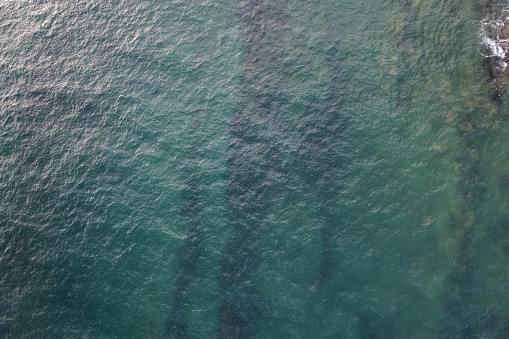 Shiny sea green water texture wide above top view