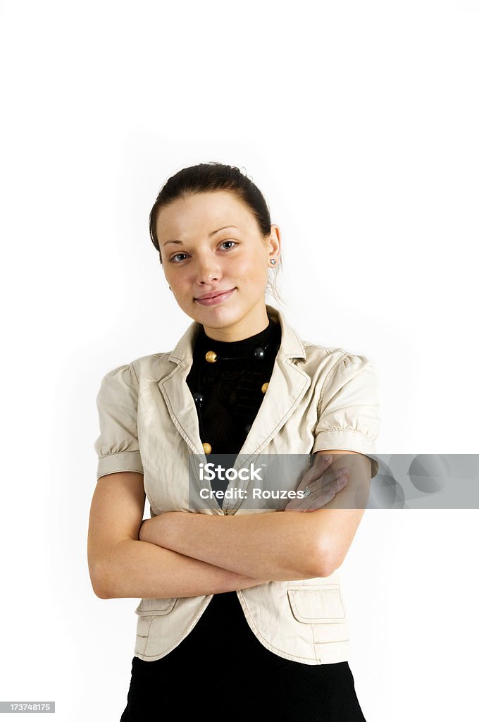 Girl with arms crossed Girl with arms crossed on white Adult Stock Photo