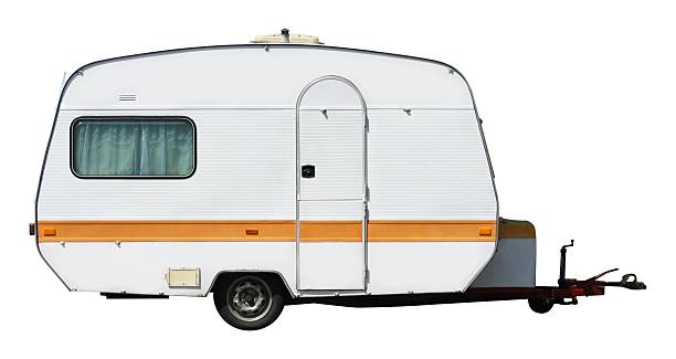 istock Travel trailer with hitch on a black and white background 173748935