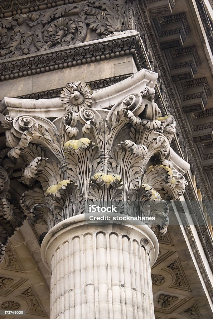 Pantheon Detail Detail of an ornate Corinthian column at a corner of the Pantheon, in the Latin Quarter of Paris. Modeled on the original Pantheon in Rome when built in 1789, it is now considered to be the first architectural neoclassical monument. Gold Leaf - Metal Stock Photo