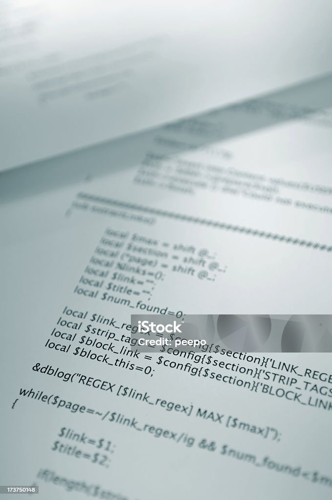 software series selective focus image of printout of computer programPlease Note: This program was written by myself Blue Stock Photo