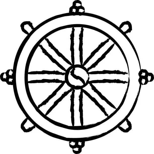 Vector illustration of Dharma Wheel hand drawn vector illustration