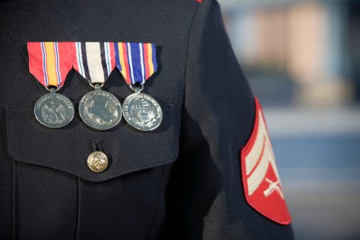 Medals on a United States Marine uniform. Copy space to the right. CLICK FOR SIMILAR IMAGES.