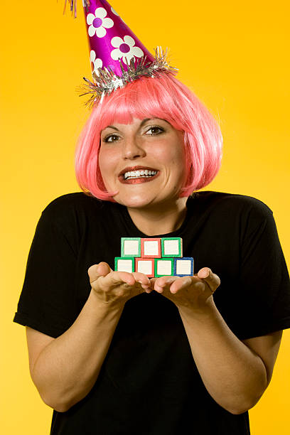 Happy Birthday Girl holding blocks