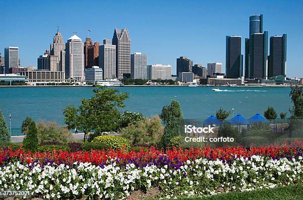 Detroit Skyline From Canada Stock Photo - Download Image Now - Detroit - Michigan, City, Public Park