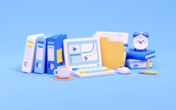 istock 3d Render of Personal Computer Surrounded with Office Supplies on Sky Blue Background 1737522262