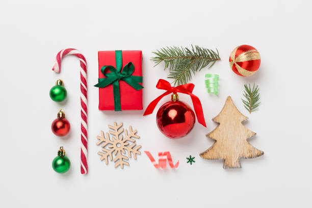 istock Christmas flat lay composition on color background, top view 1737528815