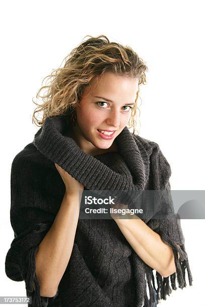 Woman Wrapping In A Shawl Stock Photo - Download Image Now - Adult, Blond Hair, Casual Clothing
