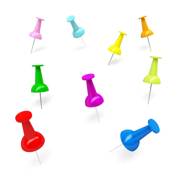 3 d 다학제 thumbtacks - thumbtack office supply multi colored three dimensional shape 뉴스 사진 이미지