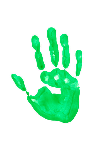 istock Child's hand print in green paint 173754324