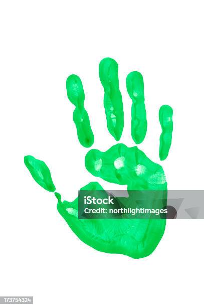 Wodospad Childs Hand Drukuj W Zielonej Farby - zdjęcia stockowe i więcej obrazów Odcisk dłoni - Odcisk dłoni, Zielony kolor, Białe tło