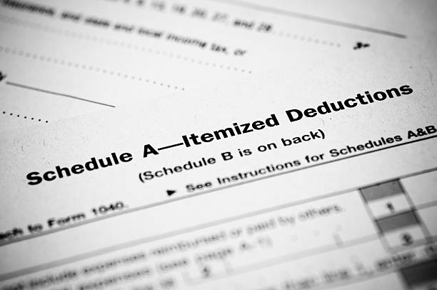 A close up of Schedule A for itemizing deductions for United States income tax.Click here for more income tax images: