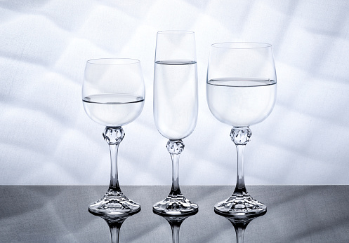 Lead cut crystal stemware isolated on white, contains clipping path.