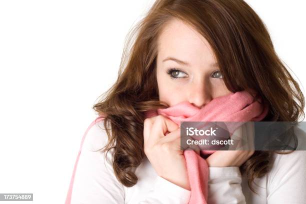 Woman Wearing A White Shirt Covering Her Mouth With A Scarf Stock Photo - Download Image Now