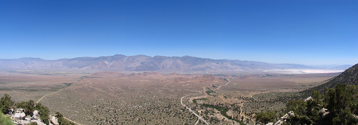 The Alabama Hills are a range of hills in California, near the Mount Whitney. The Alabama Hills are a popular location for television and movie productions (especially Westerns).  Since the early 1920s 150 movies and about a dozen television shows have been filmed here. This picture is made from the Mt. Whitney scenic road.