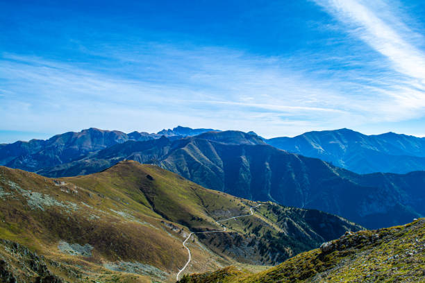 From Limone Piemonte to the Peyrefiqye lakes via the Salt Road Between the Vermenagna Valley and the French Valley of Wonders, a dirt road that leads from 2000 meters to the sea cuneo stock pictures, royalty-free photos & images