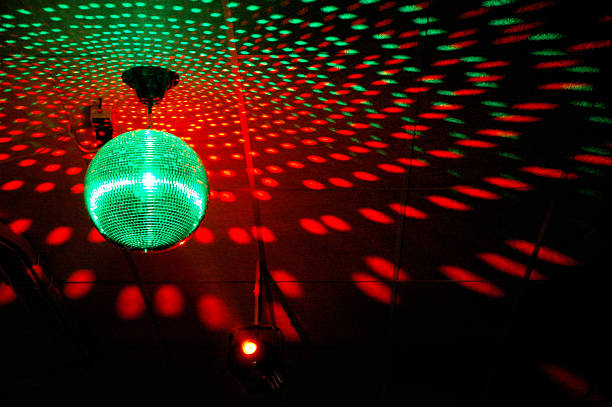 Colourful mirrorball in disco stock photo
