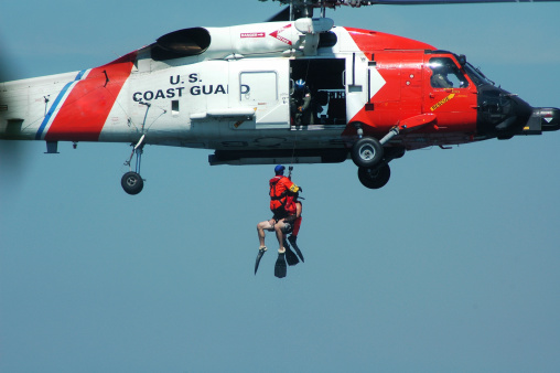 A mock coast guard rescue.