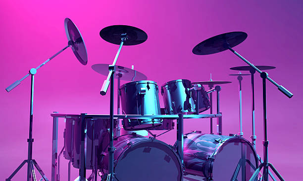 3D rendered drum kit on stage stock photo