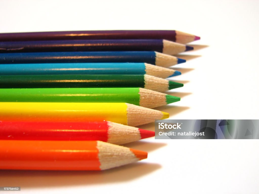 colored pencils in a lineup 2 colored pencils lined up in a row in the order of the rainbow Art Stock Photo