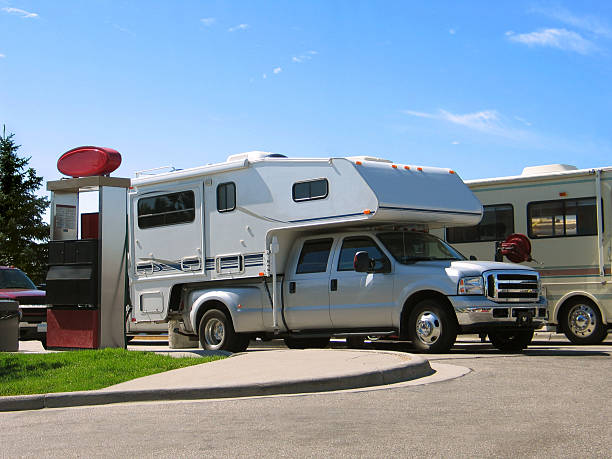a white motorhome on a road