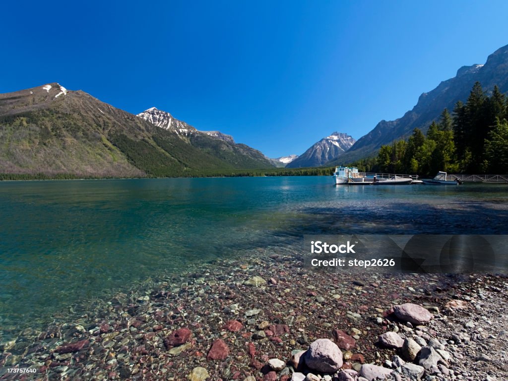 Lake McDonald Lake McDonald boat dock in Glacier National Park Backgrounds Stock Photo