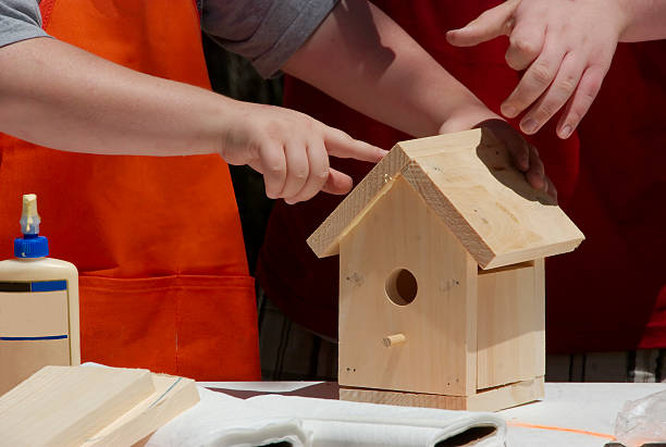 hang wooden birdhouse in the garden
