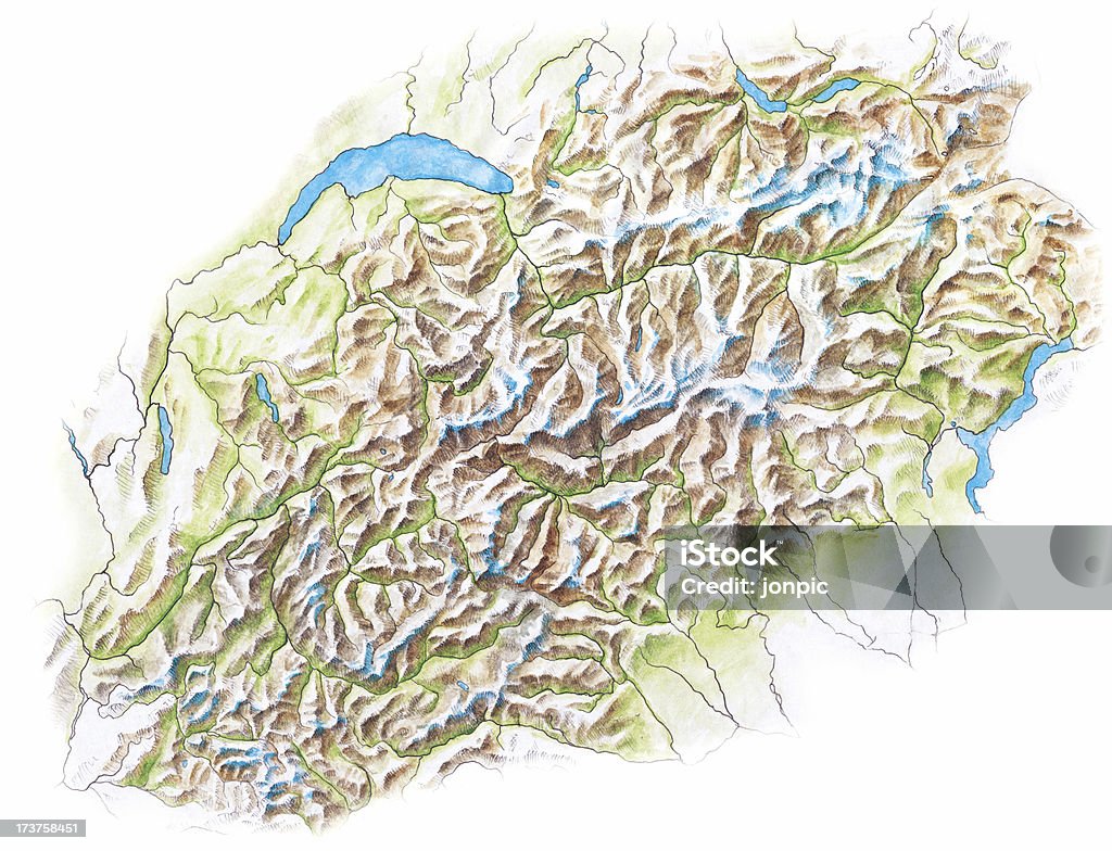 Topographical マップのアルプ��スのハンドペイント - 地図のロイヤリティフリーストックイラストレーション