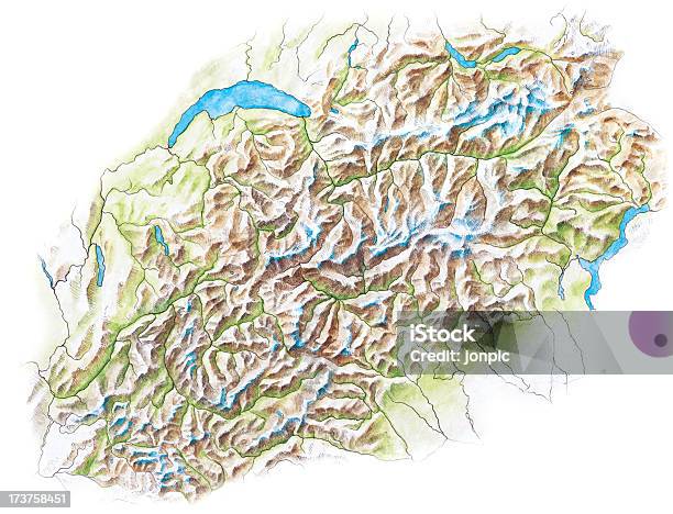Topographical マップのアルプスのハンドペイント - 地図のベクターアート素材や画像を多数ご用意 - 地図, ヨーロッパアルプス, 山