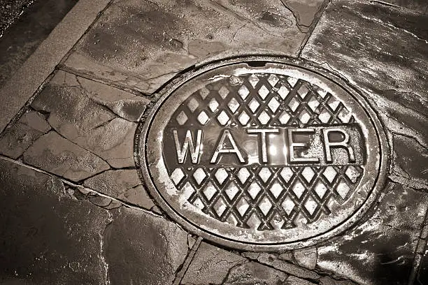 Photo of Wet Manhole Cover, Bourbon Street, New Orleans, LA