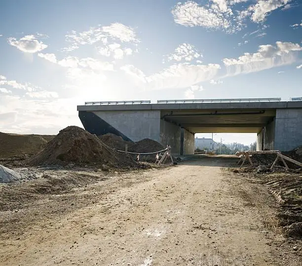 Highway pass over local road. Photo taken near Krakow, Poland in 2008.