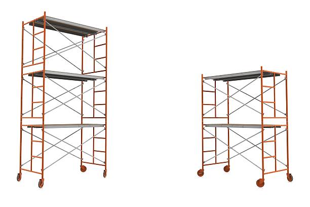 Scaffolding Two sets of orange scaffolding on a white background with copy space for your message or product.Could be a useful image for depicting something under construction.This is a detailed 3d rendering. scaffolding stock pictures, royalty-free photos & images