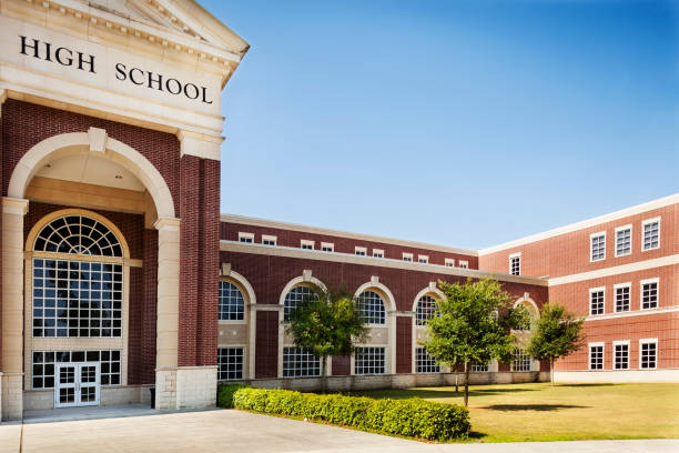 istock Education:  High school building entrance.  Copyspace and sky. 173761967