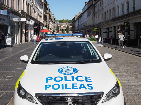 Dundee, UK - September 12, 2023: Poileas translation Police car