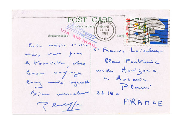 hong kong cartão postal - postcard french culture france postage stamp - fotografias e filmes do acervo