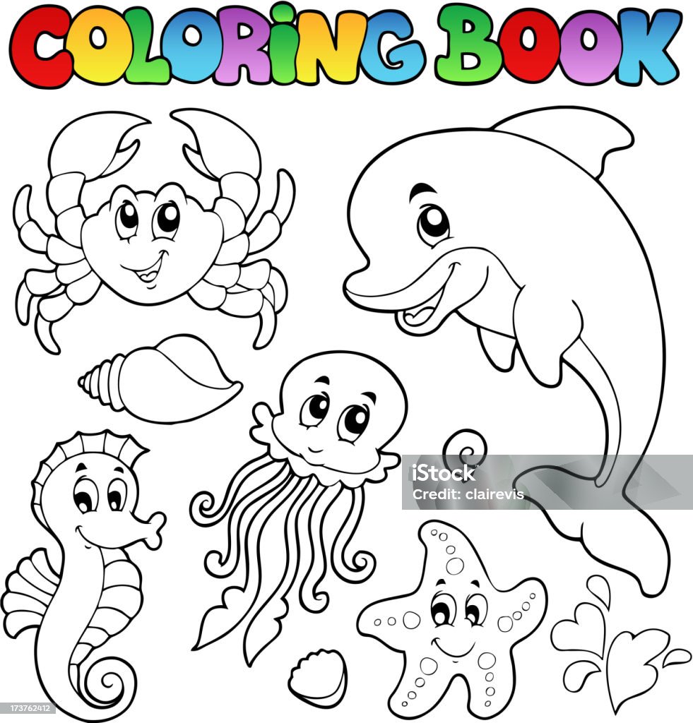 Coloring book various sea animals 2 Coloring book various sea animals 2 - vector illustration. Coloring Book Page - Illlustration Technique stock vector