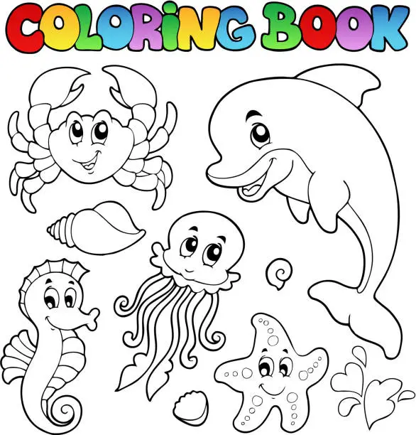 Vector illustration of Coloring book various sea animals 2