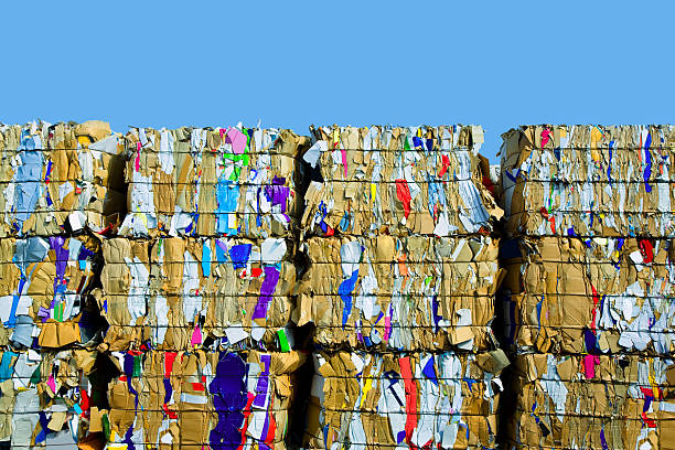 tarjeta para el reciclado de cartón - recycling paper garbage landfill fotografías e imágenes de stock