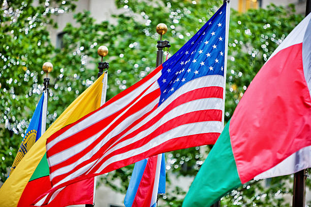 istock Colorful flags on NY Street 173763438