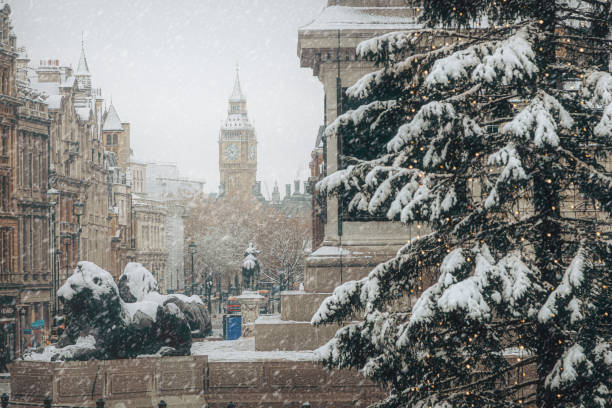 White Christmas in Trafalgar Square with Big Ben View
