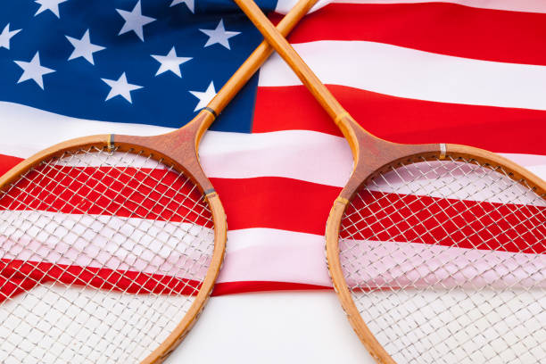 istock American flag with tennis rackets. 1737644641
