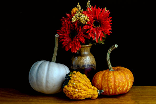 istock autumn setting  pumkins gourds and flowers, 1737678804