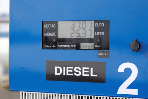 blue price display on a german gas station