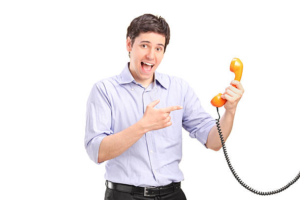 istock Handsome man holding a telephone tube and gesturing 173768919